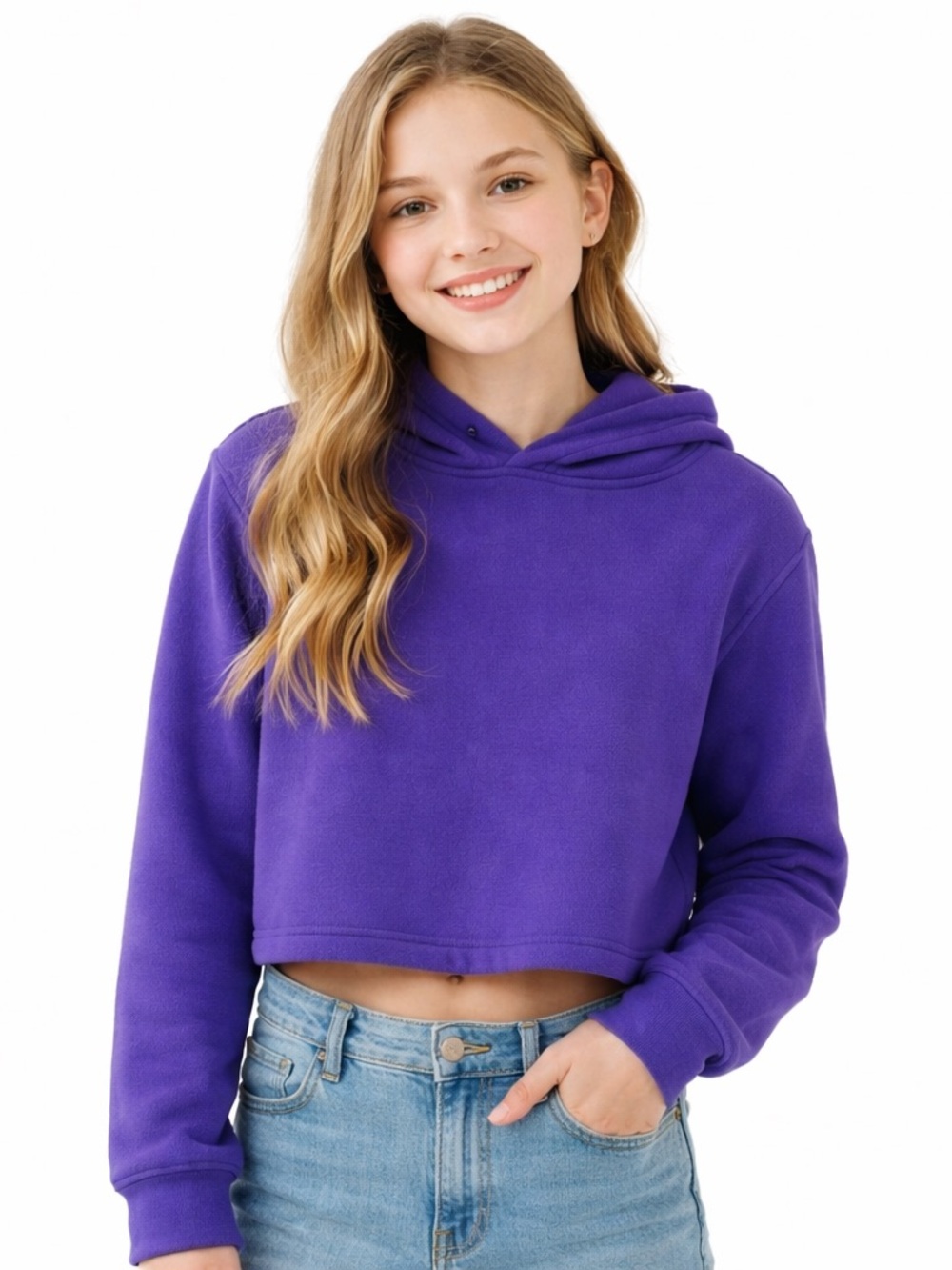 Mondetta Girls Purple Fleece Pullover Hoodie Cropped Size L 14/16